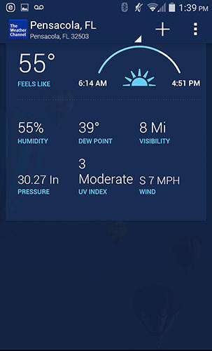 Screenshots of The weather channel program for Android phone or tablet.