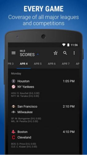 Capturas de tela do programa theScore esports em celular ou tablete Android.