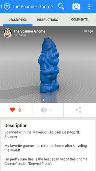 Screenshots of Thingiverse program for Android phone or tablet.