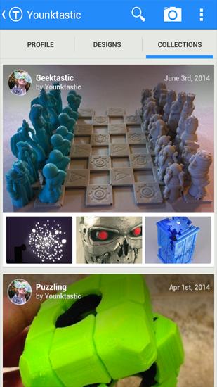 Screenshots of Thingiverse program for Android phone or tablet.