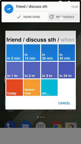 Les captures d'écran du programme Three.do — The quickest reminders / tasks / to-do pour le portable ou la tablette Android.