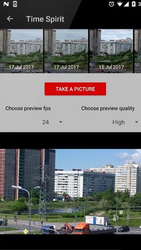 Capturas de tela do programa Time Spirit: Time lapse camera em celular ou tablete Android.