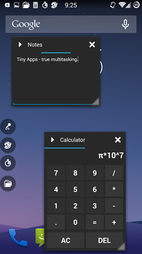 Capturas de pantalla del programa Tiny apps para teléfono o tableta Android.