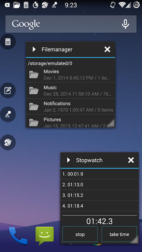 Screenshots of Tiny apps program for Android phone or tablet.