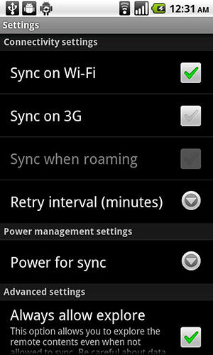 Screenshots des Programms Titanium: Media sync für Android-Smartphones oder Tablets.