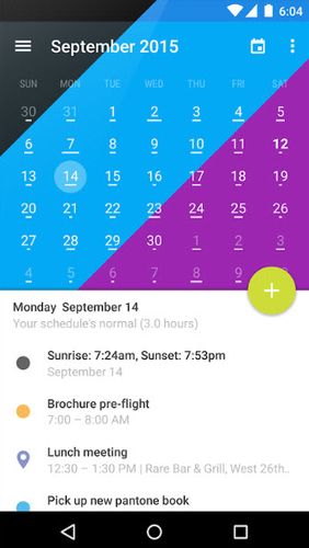 Screenshots of Today calendar program for Android phone or tablet.