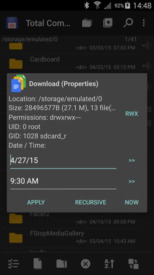 Capturas de pantalla del programa Total Commander para teléfono o tableta Android.