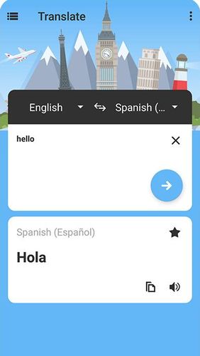 Screenshots des Programms Translate all - Speech text translator für Android-Smartphones oder Tablets.