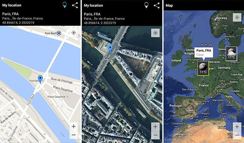 Screenshots des Programms Phone Locator für Android-Smartphones oder Tablets.
