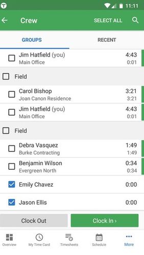 Capturas de tela do programa TSheets - Time tracker em celular ou tablete Android.