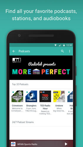 Capturas de tela do programa TuneIn: Radio em celular ou tablete Android.