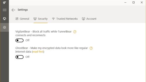 Screenshots of TunnelBear VPN program for Android phone or tablet.