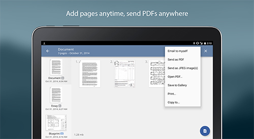 Les captures d'écran du programme TurboScan: Document scanner pour le portable ou la tablette Android.