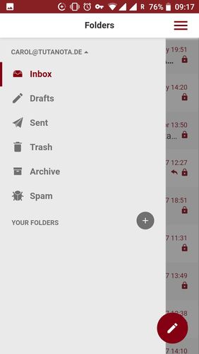 Screenshots of Tutanota - Free secure email program for Android phone or tablet.