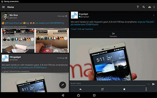 Les captures d'écran du programme Tweetings pour le portable ou la tablette Android.