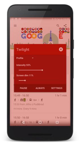 Les captures d'écran du programme Twilight pour le portable ou la tablette Android.