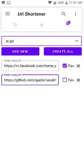 Screenshots of URL shortener program for Android phone or tablet.