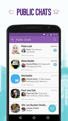 Screenshots of Viber program for Android phone or tablet.