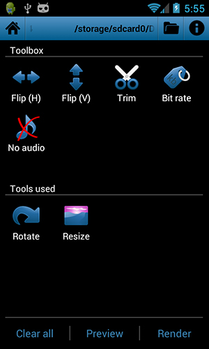 Les captures d'écran du programme Video toolbox editor pour le portable ou la tablette Android.