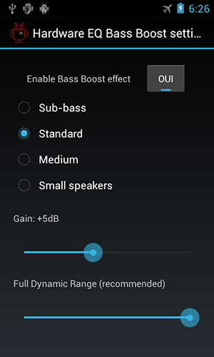 Les captures d'écran du programme Voodoo sound pour le portable ou la tablette Android.