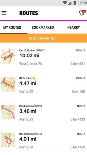 Screenshots des Programms Walk with Map my walk für Android-Smartphones oder Tablets.