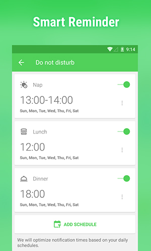 Capturas de pantalla del programa Water drink reminder para teléfono o tableta Android.