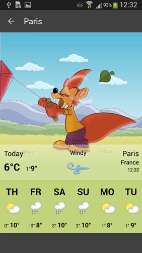 Les captures d'écran du programme Weather by Miki Muster pour le portable ou la tablette Android.