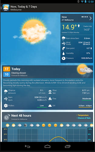 Скріншот додатки Weatherzone plus для Андроїд. Робочий процес.