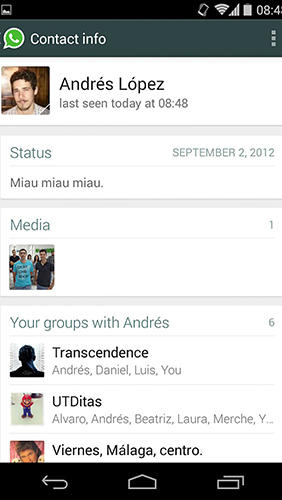Screenshots of WhatsApp messenger program for Android phone or tablet.