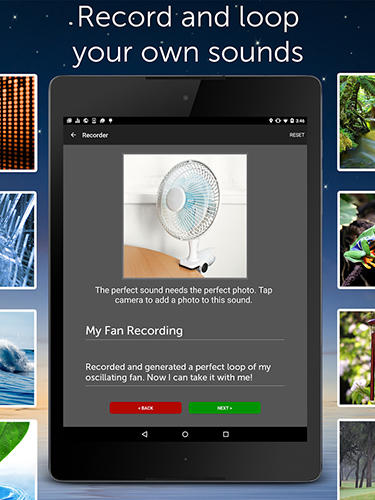 Les captures d'écran du programme White noise pour le portable ou la tablette Android.