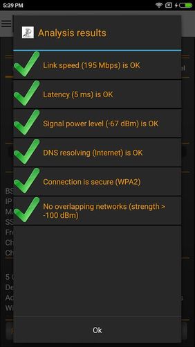 Screenshots of Wi-Fi analyzer program for Android phone or tablet.