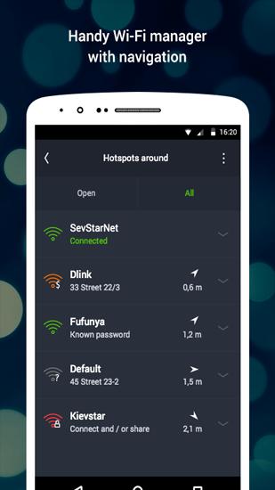 Screenshots of WiFi program for Android phone or tablet.