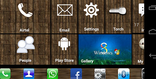 Screenshots of Windows 8+ launcher program for Android phone or tablet.