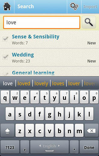 Capturas de tela do programa Reverse dictionary em celular ou tablete Android.
