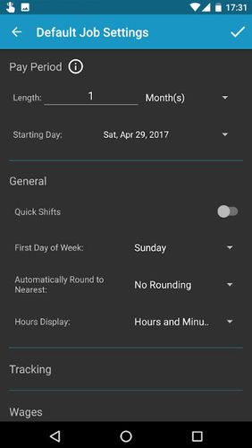 Capturas de pantalla del programa Work log para teléfono o tableta Android.
