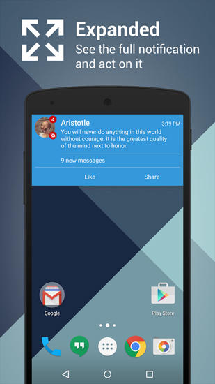 Screenshots of Metro Notifications program for Android phone or tablet.