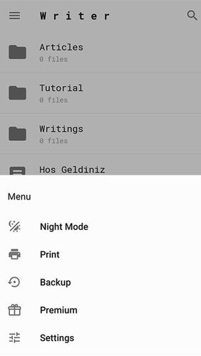 Capturas de pantalla del programa Writer para teléfono o tableta Android.