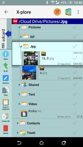 Les captures d'écran du programme X-plore file manager pour le portable ou la tablette Android.