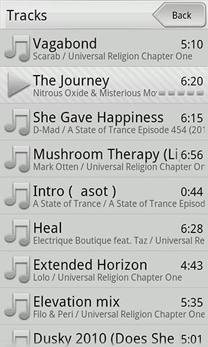 Screenshots des Programms Orpheus Music Player für Android-Smartphones oder Tablets.