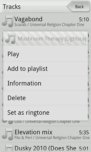 Les captures d'écran du programme Xplay music player pour le portable ou la tablette Android.