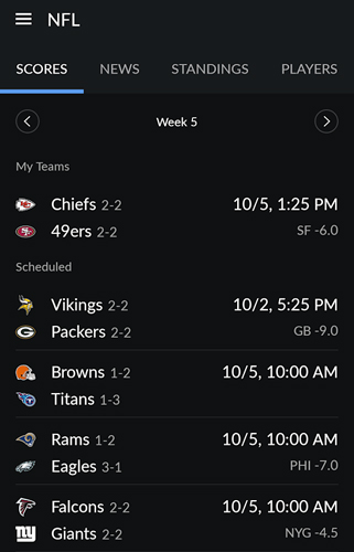 Screenshots of Yahoo! Sportacular program for Android phone or tablet.