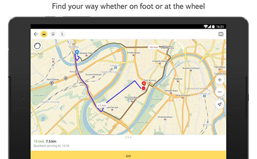 Screenshots of Yandex maps program for Android phone or tablet.