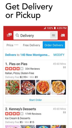 Screenshots of Yelp: Food, shopping, services program for Android phone or tablet.