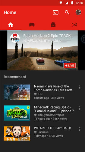 Télécharger gratuitement YouTube Gaming pour Android. Programmes sur les portables et les tablettes.