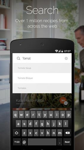 Screenshots des Programms Yummly: Recipes & Shopping list für Android-Smartphones oder Tablets.