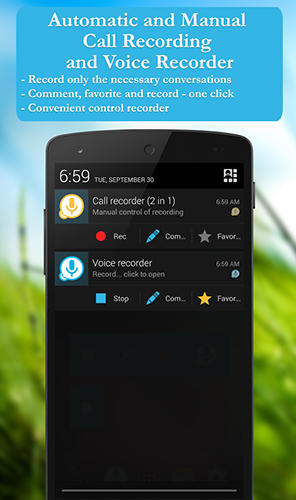 Screenshots of Call recorder program for Android phone or tablet.