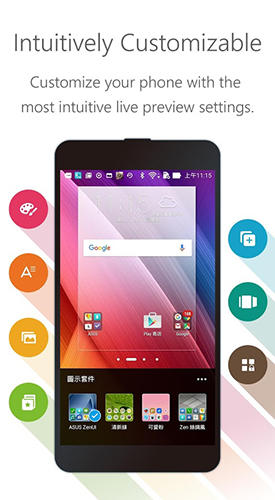 Les captures d'écran du programme Zen UI launcher pour le portable ou la tablette Android.