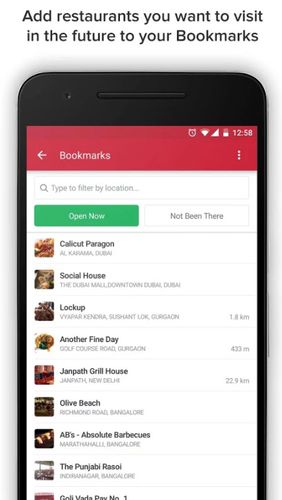 Screenshots of Zomato - Restaurant finder program for Android phone or tablet.