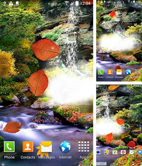 Kostenloses Android-Live Wallpaper Herbstlicher Wasserfall 3D. Vollversion der Android-apk-App Autumn waterfall 3D für Tablets und Telefone.