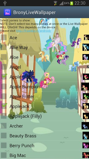 Screenshots of the Brony for Android tablet, phone.